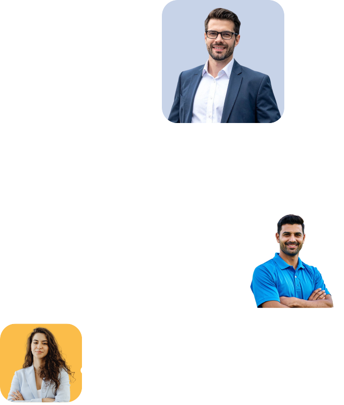 Graphic showing connection between three people: a young man in a white hoodie, a woman with long brown hair, and a man with curly hair against an orange background.